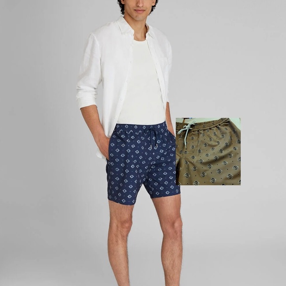 Bo Swim Medallion-Print 6.9” Swim Trunk - Brand New - NEVER WORN - DULL OLIVE** - Picture 1 of 9